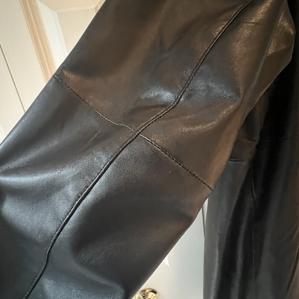 💞 Excelled Collection 2XL Black Genuine Leather Long Coat Leopard Lined Plus - Picture 11 of 12